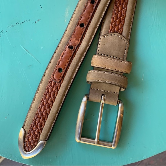 Tommy Bahama Brown Woven Genuine Leather Belt 43in - Picture 3 of 10